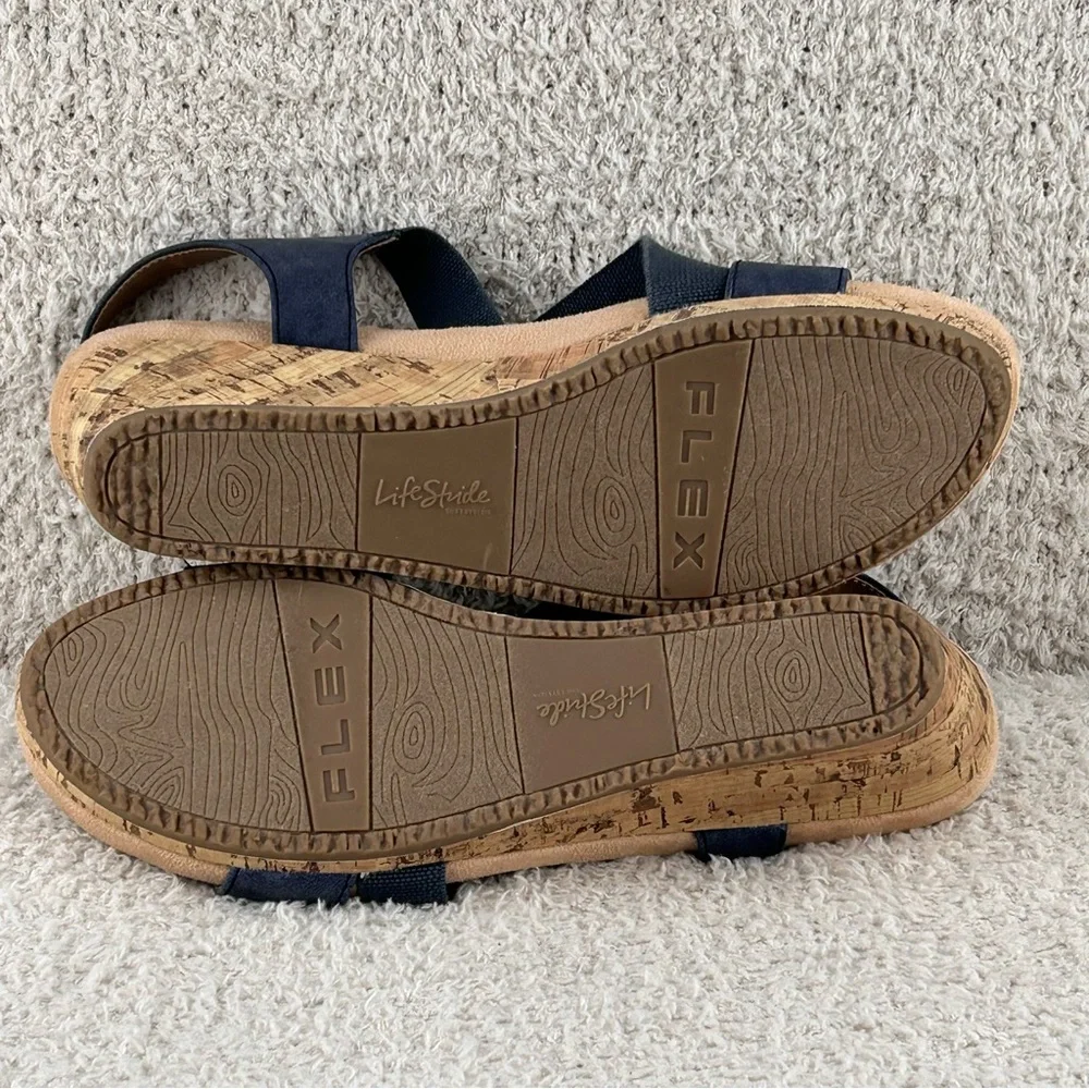 Lifestride Sandals Womens 9.5M Blue Mexico Wedge Cork Wedge Open Toe Sandals - Picture 9 of 11